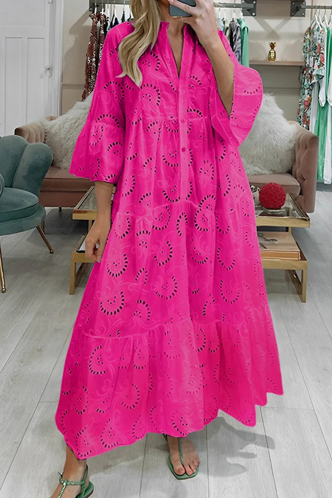 Dlouhé dámské vyšívané boho maxi šaty s volnými rukávy