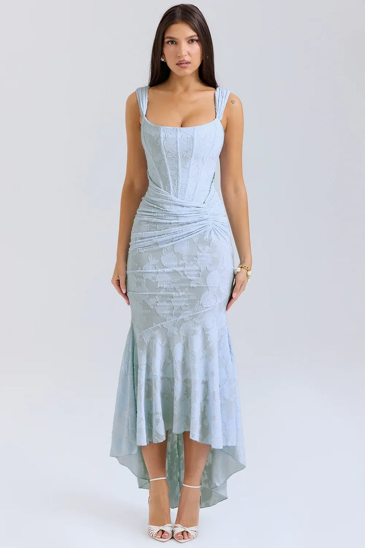 Elegantní midi šaty ve stylu mořské panny na ramínka pro ženy