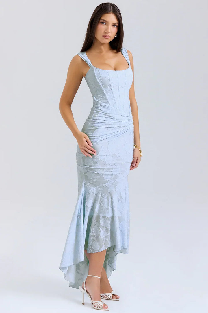 Elegantní midi šaty ve stylu mořské panny na ramínka pro ženy