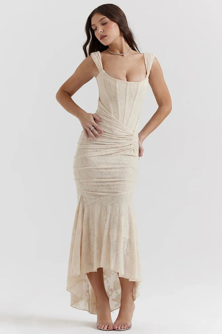 Elegantní midi šaty ve stylu mořské panny na ramínka pro ženy