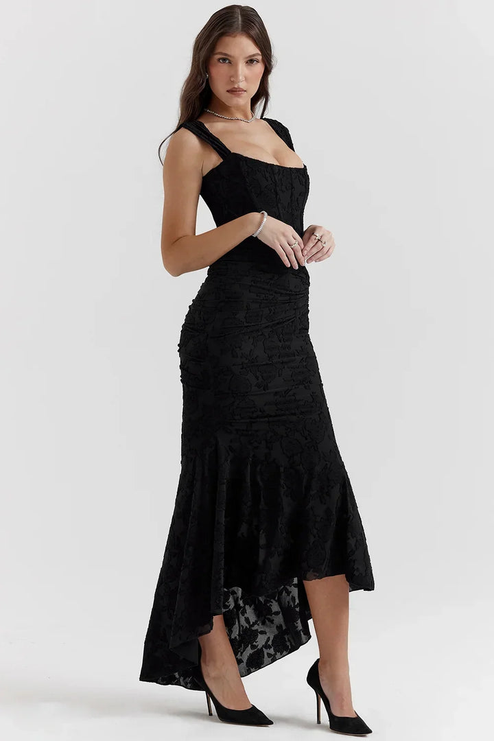 Elegantní midi šaty ve stylu mořské panny na ramínka pro ženy