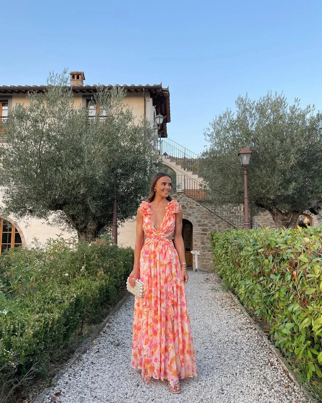 Robe Longue Femme à Épaules Dénudées avec Fente Latérale Élégante