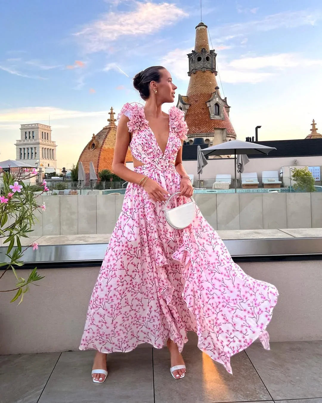 Robe Longue Femme à Épaules Dénudées avec Fente Latérale Élégante