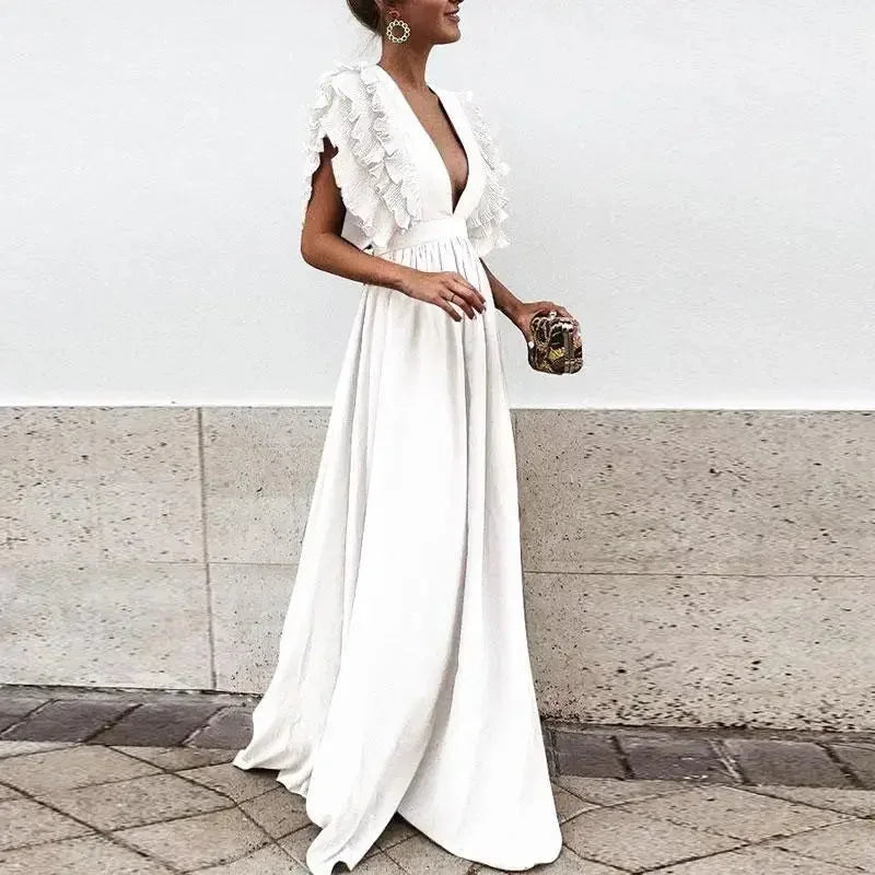Abito maxi fluido con maniche volantate da donna