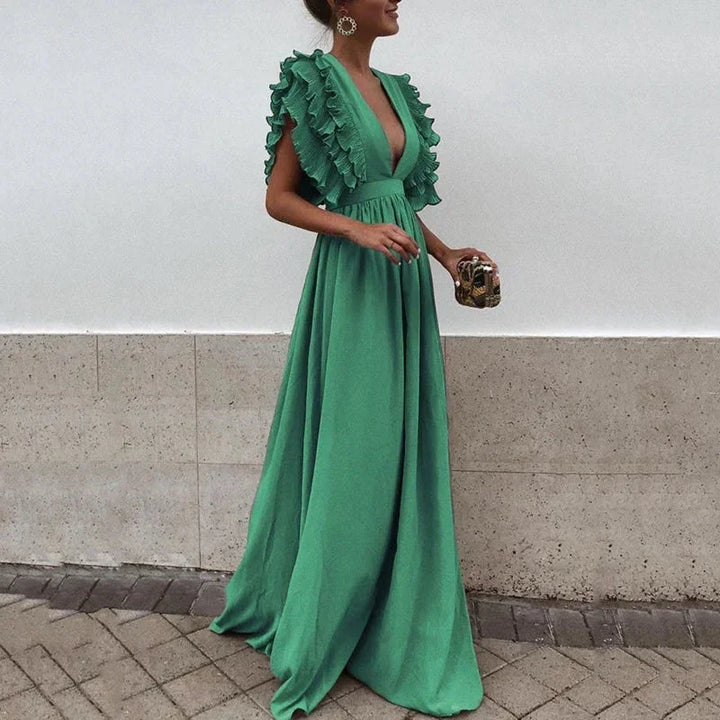 Abito maxi fluido con maniche volantate da donna