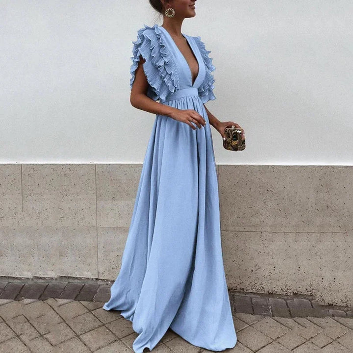 Abito maxi fluido con maniche volantate da donna