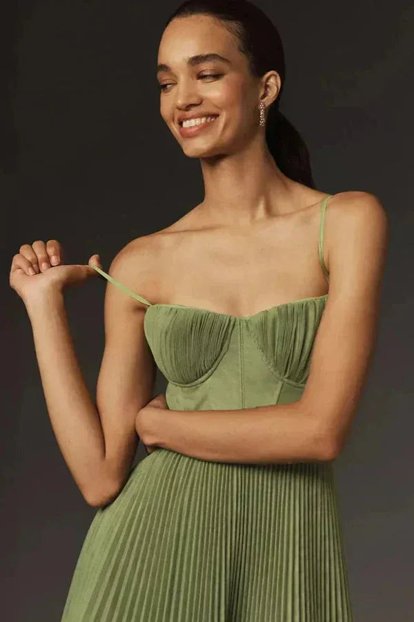 Elegant Pleated Midi Dress with Straps for Women – Marlovale