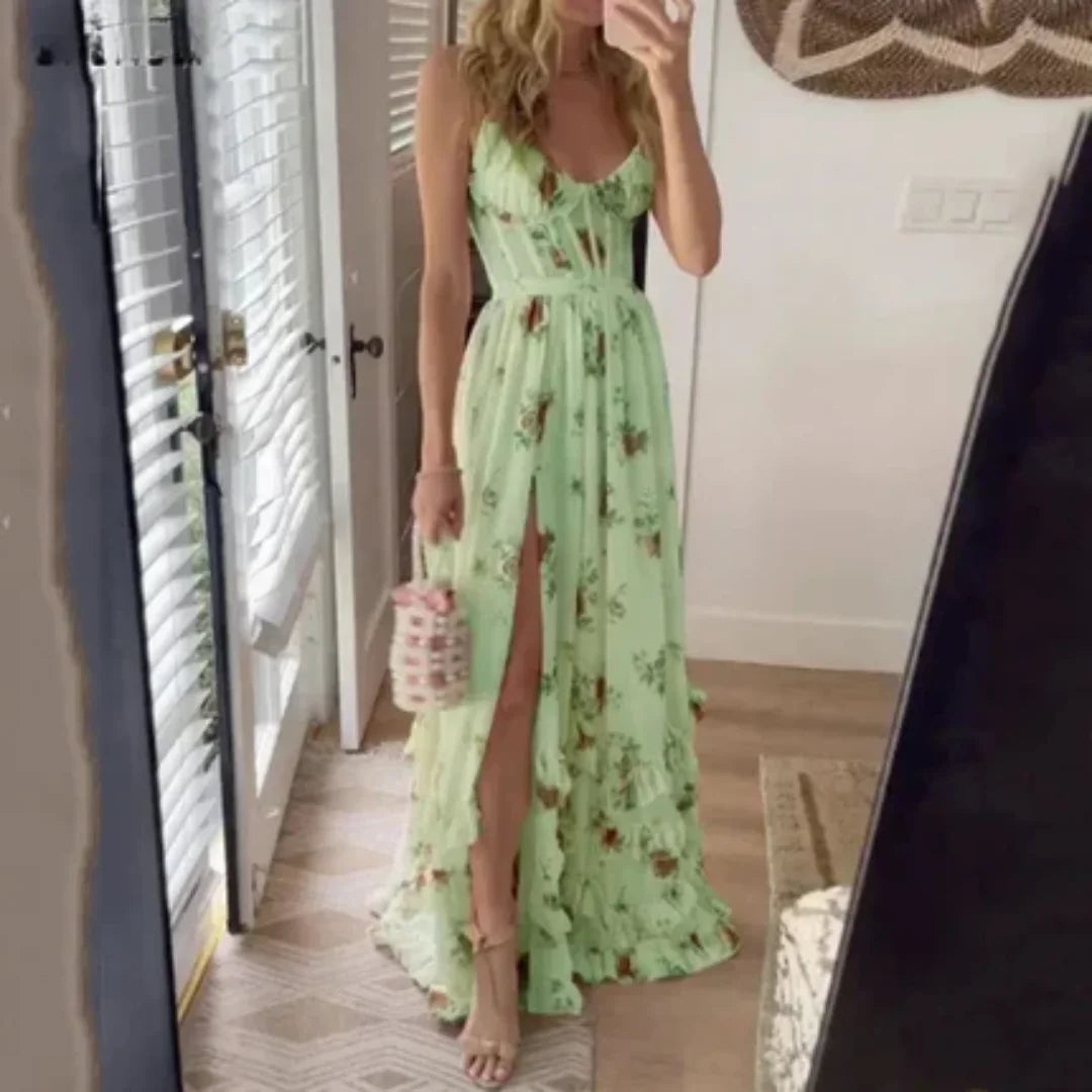 Robe longue fleurie femme avec fente