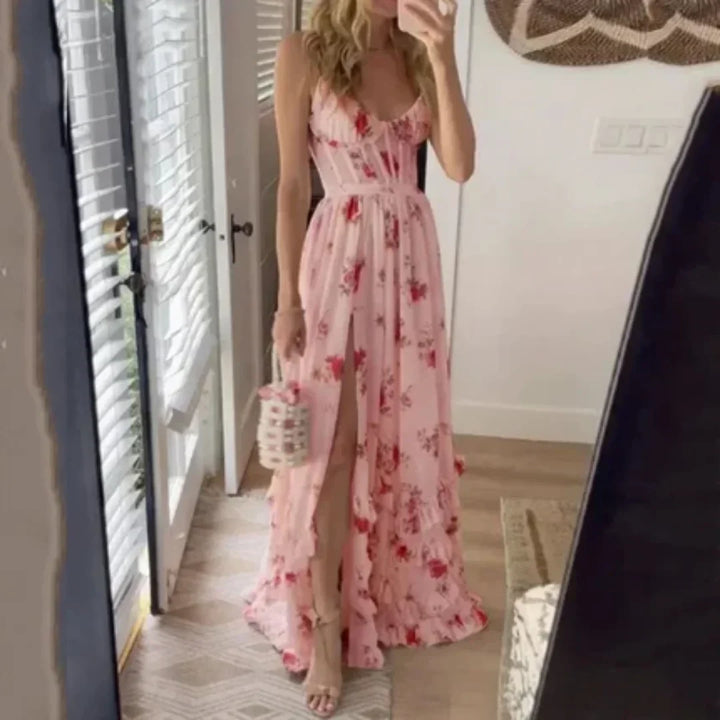 Robe longue fleurie femme avec fente
