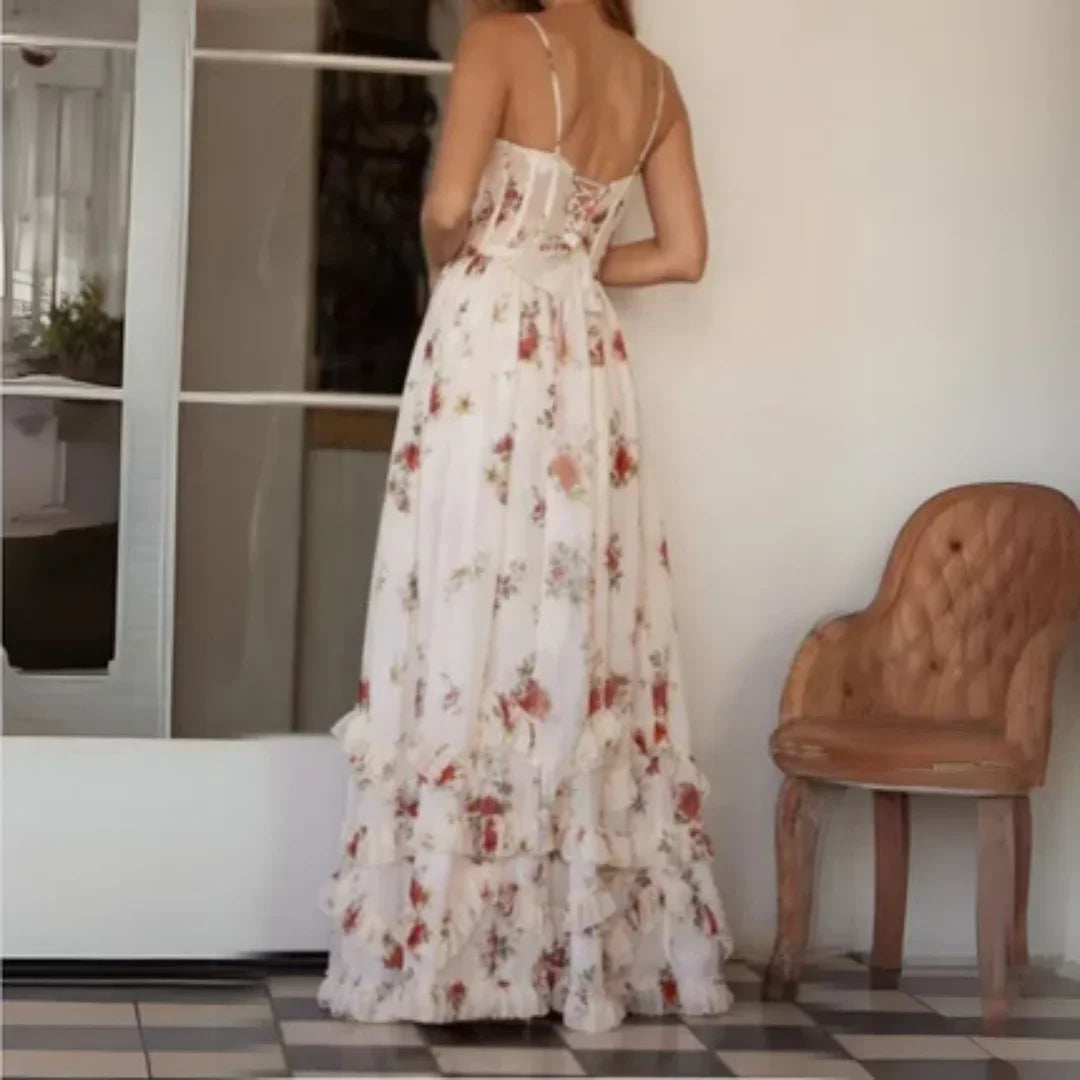 Robe longue fleurie femme avec fente