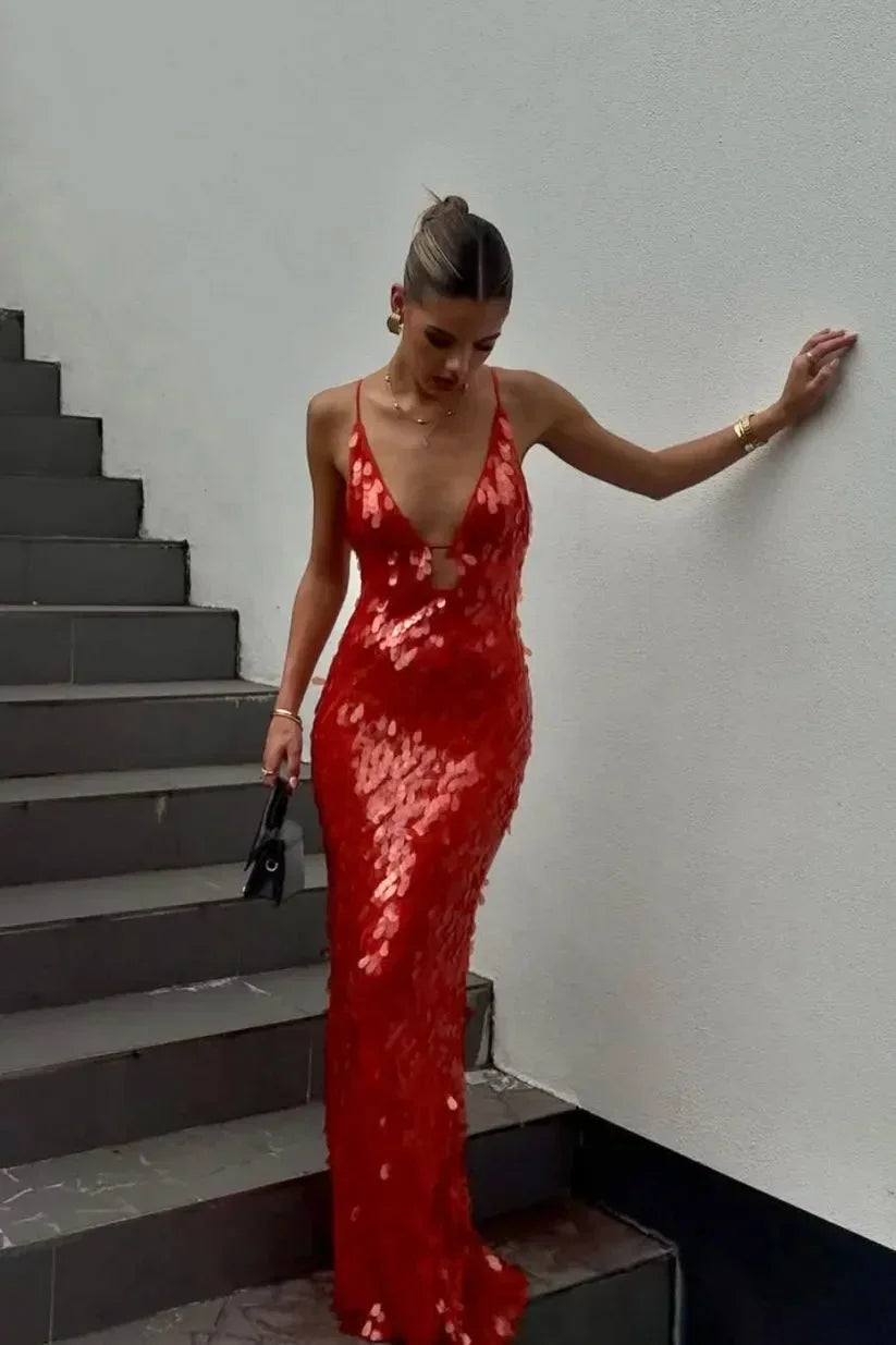 Abito lungo con paillettes da donna per serata