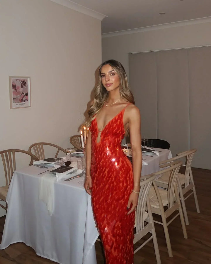 Abito lungo con paillettes da donna per serata
