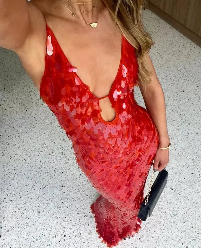 Abito lungo con paillettes da donna per serata