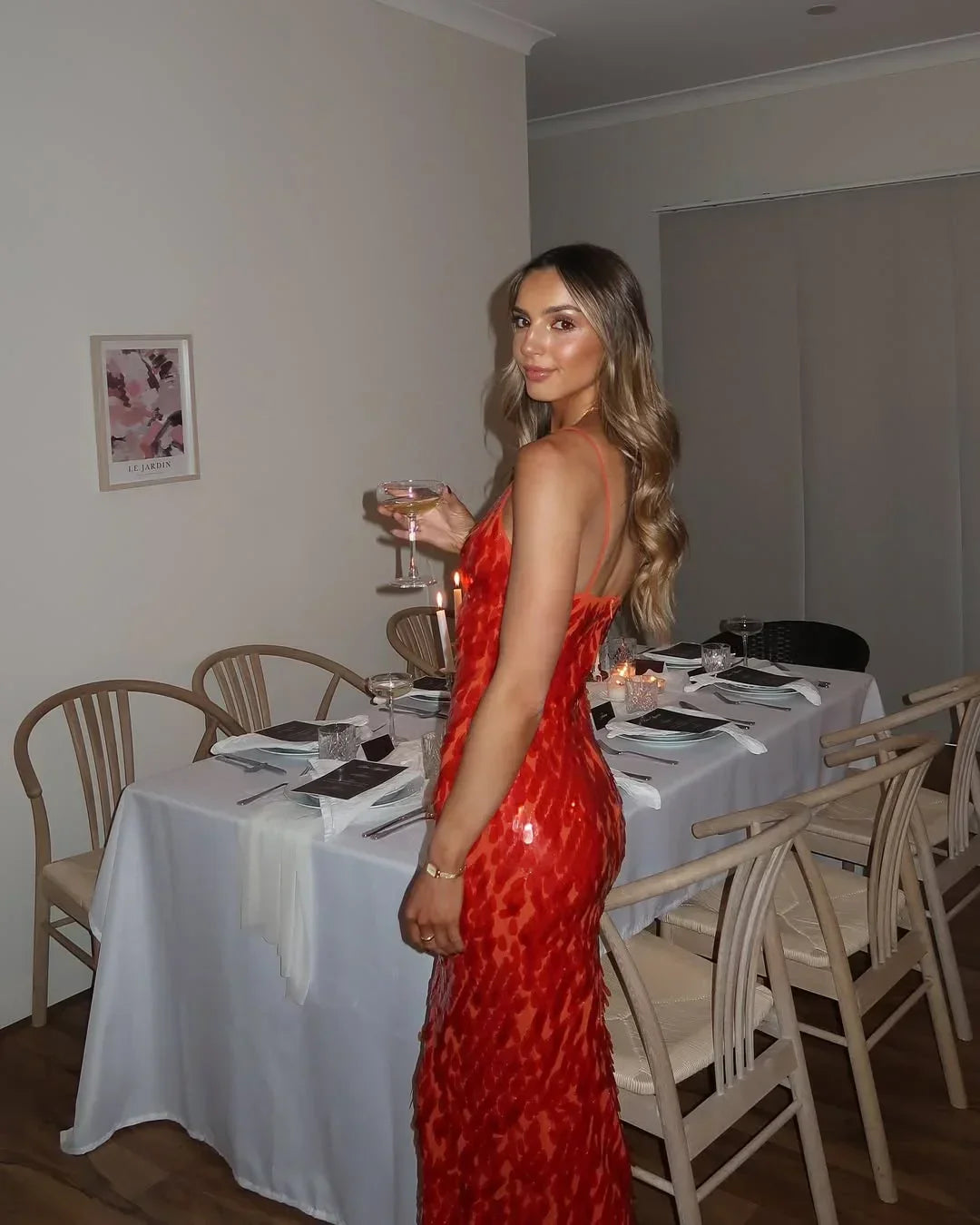 Abito lungo con paillettes da donna per serata