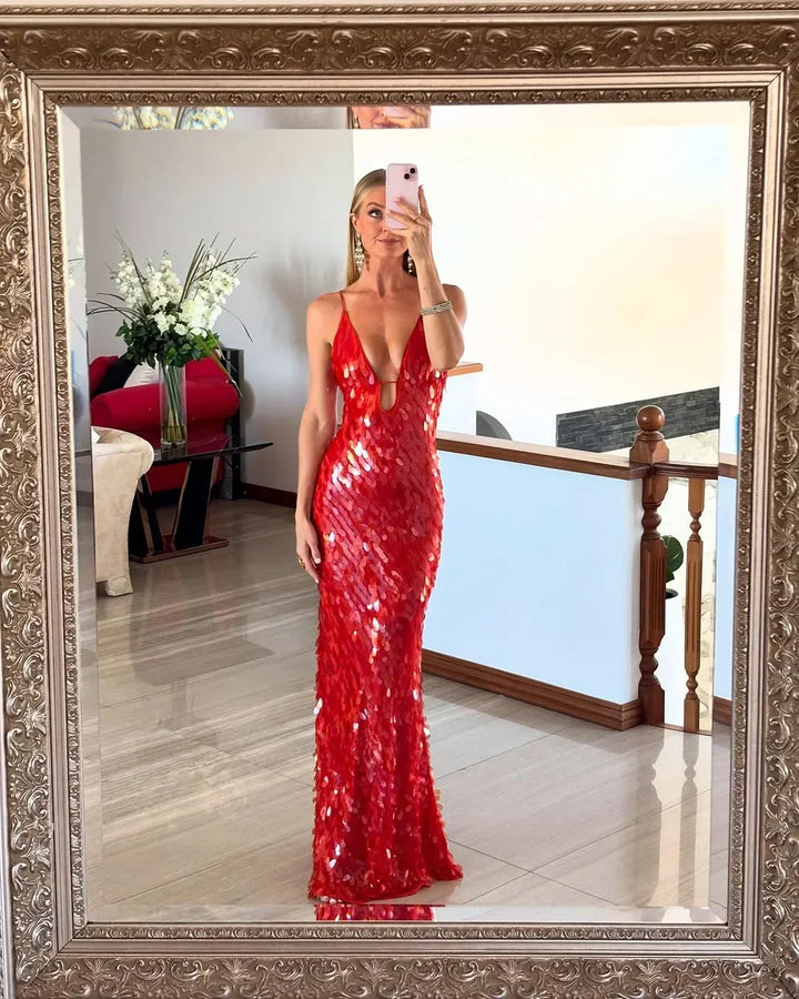 Abito lungo con paillettes da donna per serata