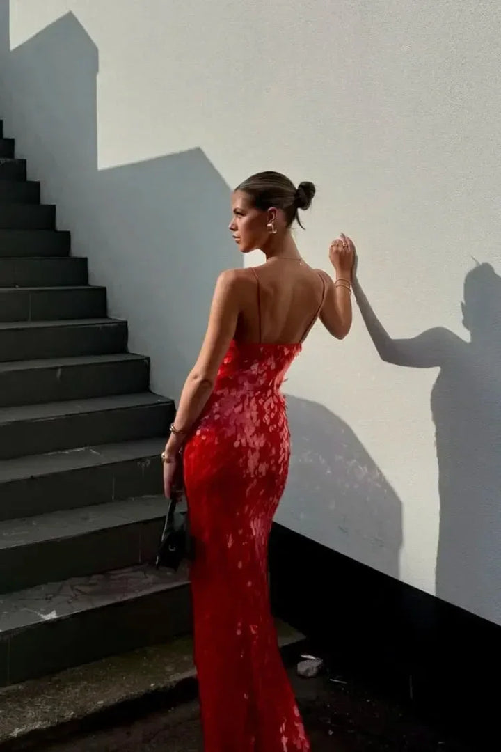 Abito lungo con paillettes da donna per serata