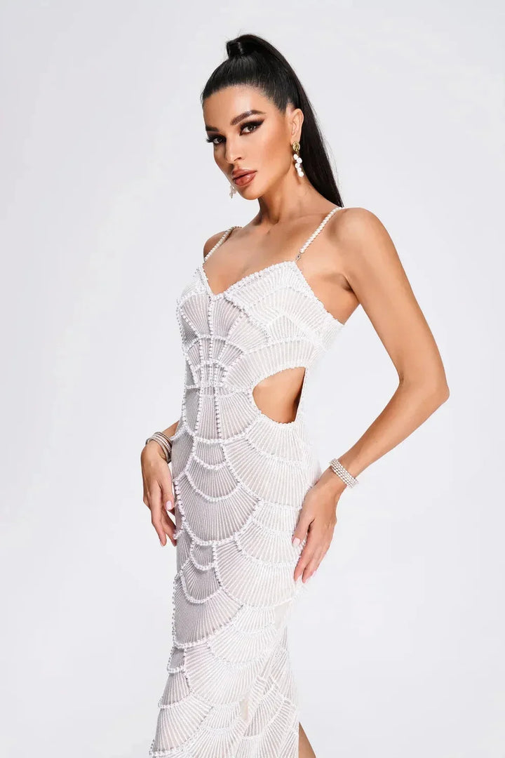 Robe Midi Sculptante à Bretelles avec Découpes Élégantes pour Femme