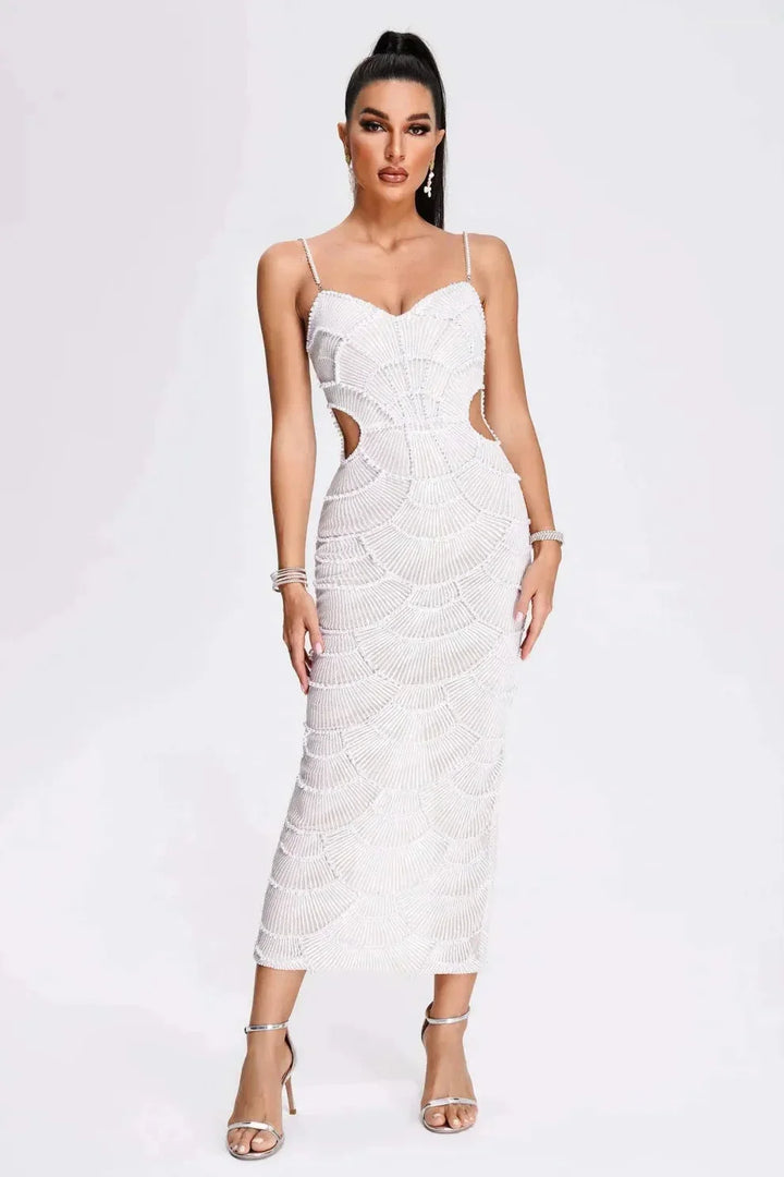 Robe Midi Sculptante à Bretelles avec Découpes Élégantes pour Femme