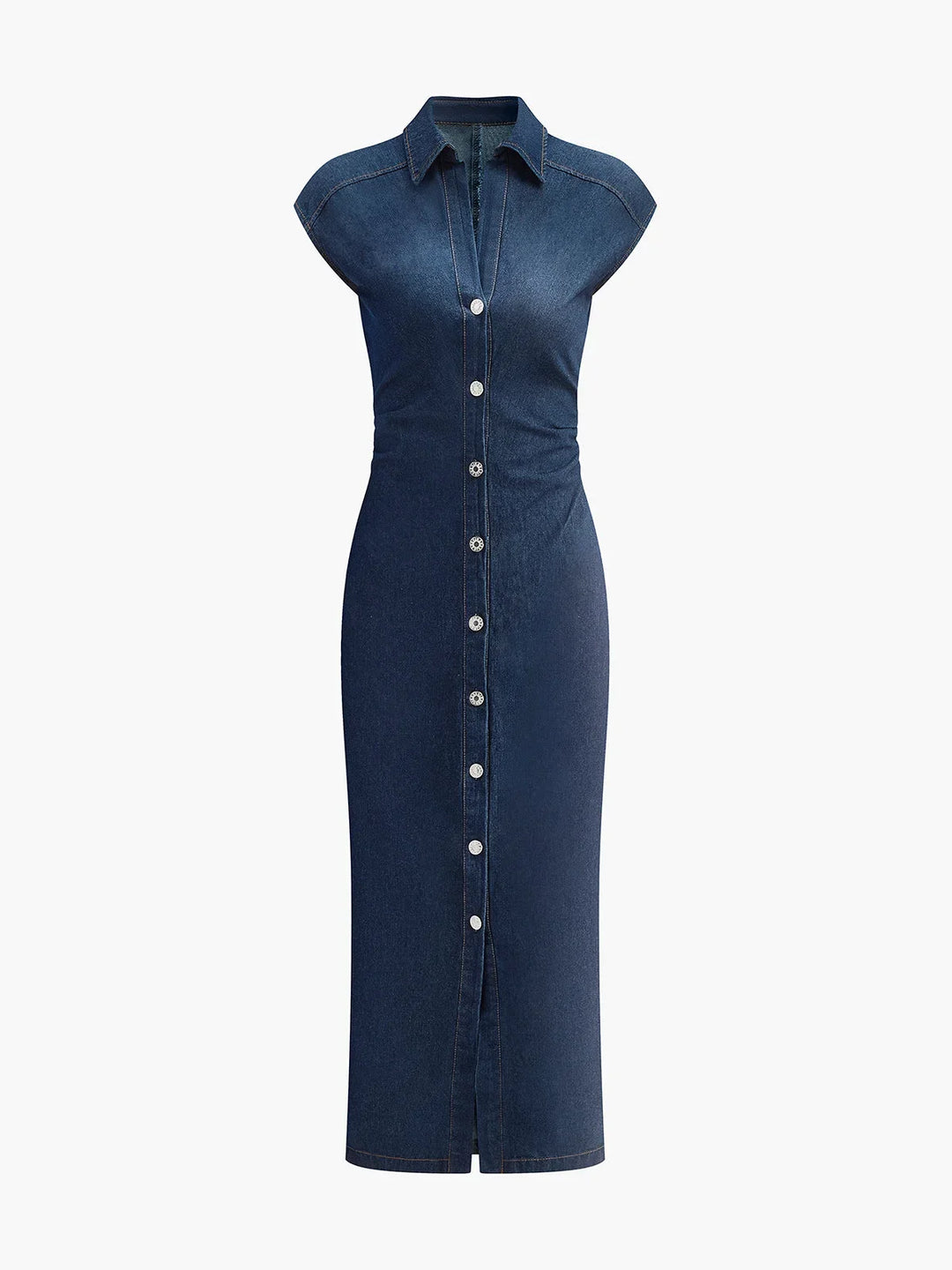 Dámské midi džínové šaty s knoflíky, moderní elegance