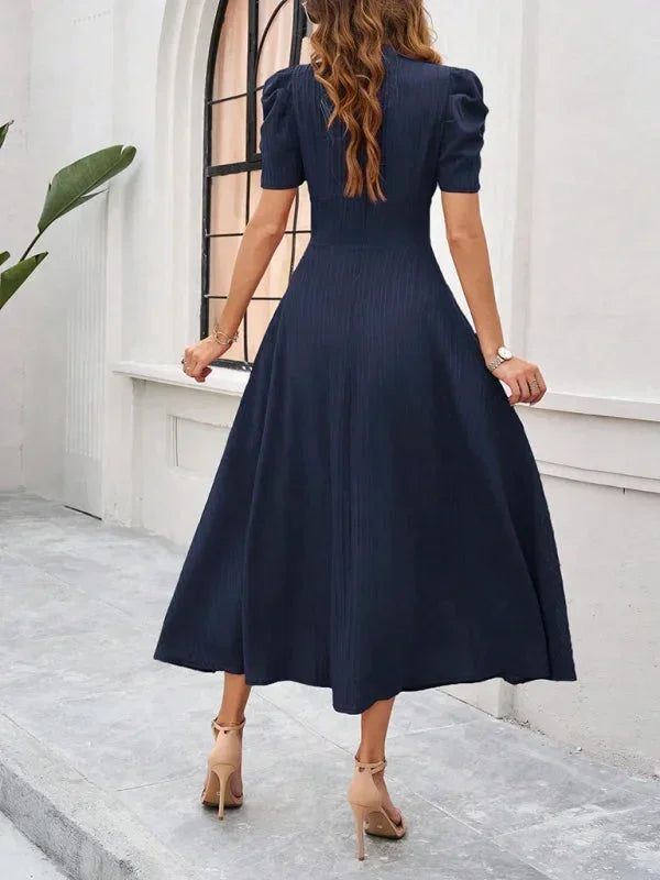 Elegantní midi šaty s výstřihem do V a nabíranými rukávy pro ženy