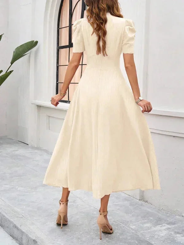 Elegantní midi šaty s výstřihem do V a nabíranými rukávy pro ženy