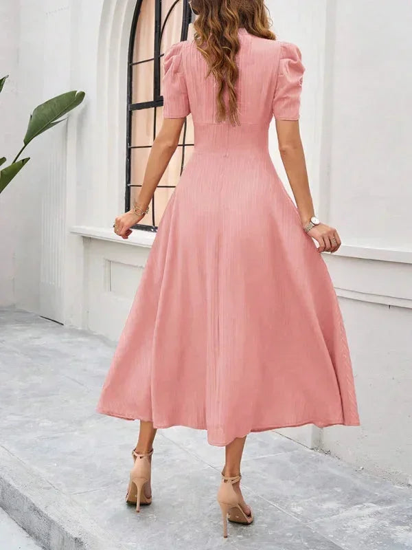 Elegantní midi šaty s výstřihem do V a nabíranými rukávy pro ženy