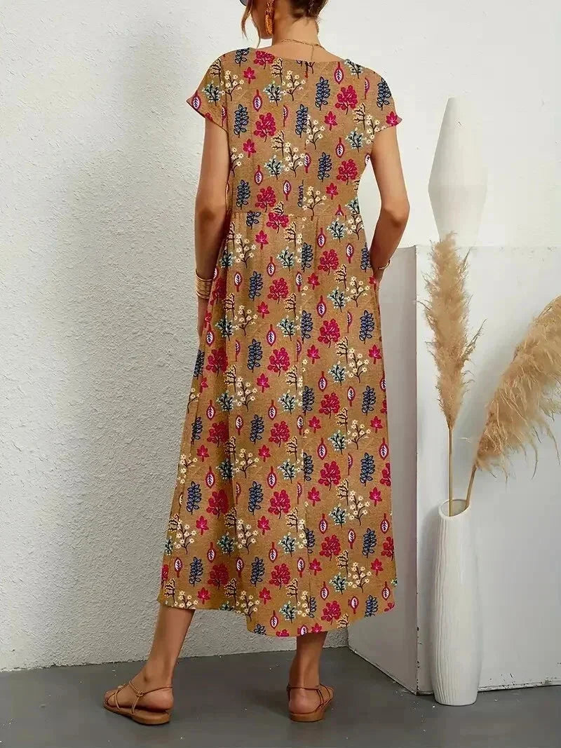 Vestito midi donna in cotone con stampa floreale