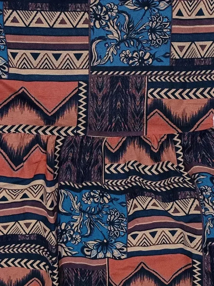 Dámské midi šaty s potiskem v boho stylu s krátkými rukávy
