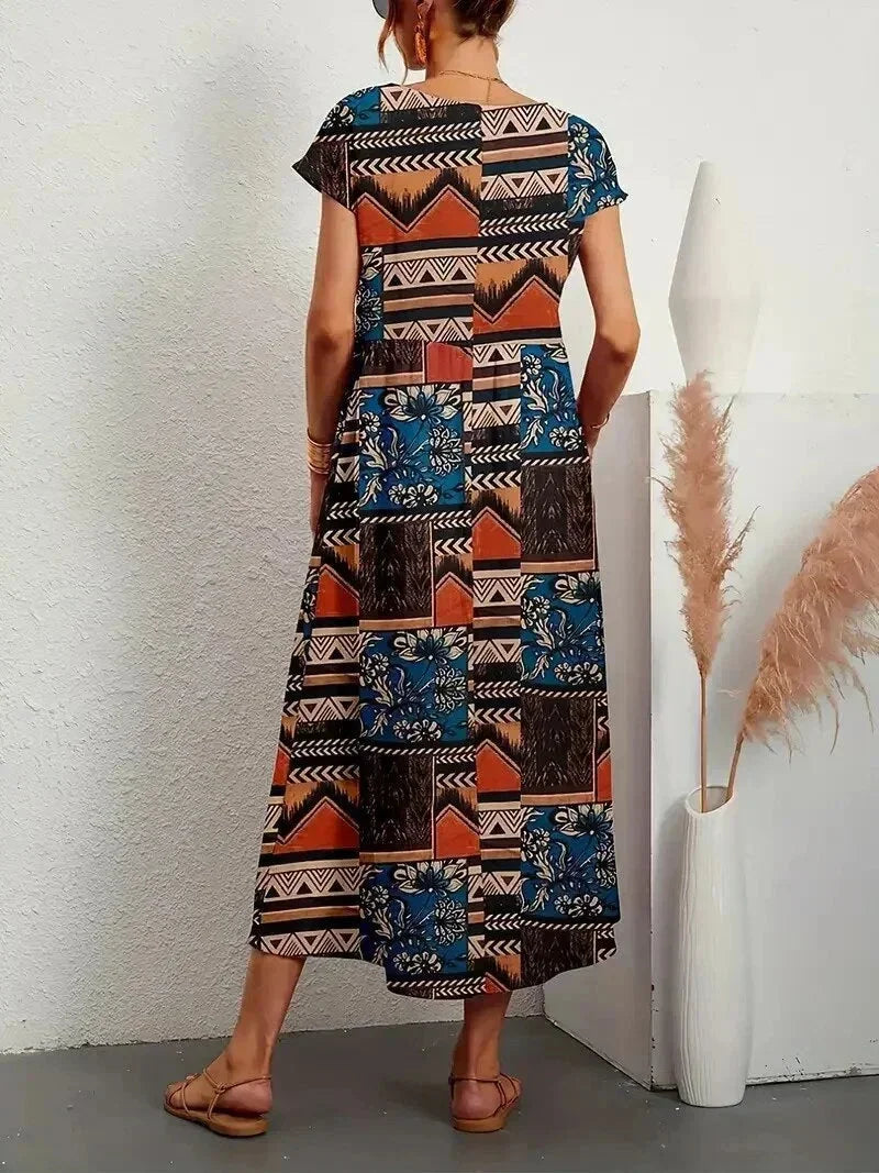 Vestito midi donna in cotone con stampa floreale