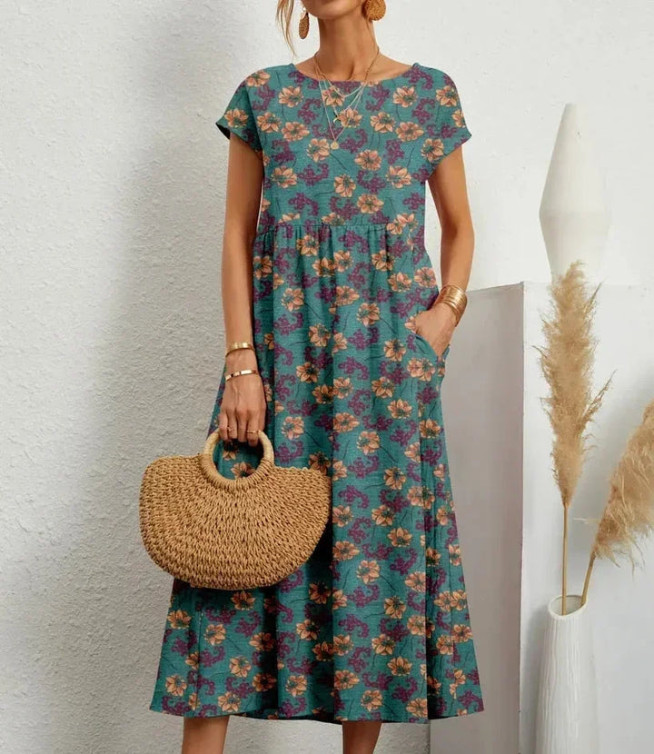 Vestito midi donna in cotone con stampa floreale
