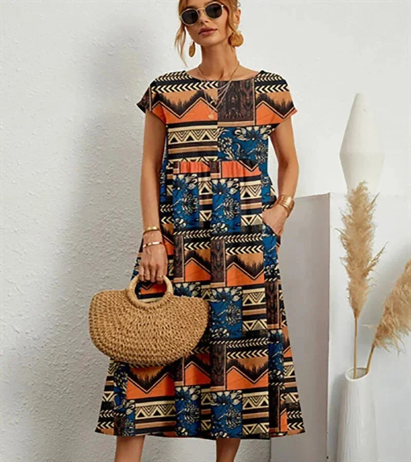 Vestito midi donna in cotone con stampa floreale