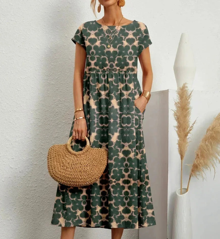 Vestito midi donna in cotone con stampa floreale