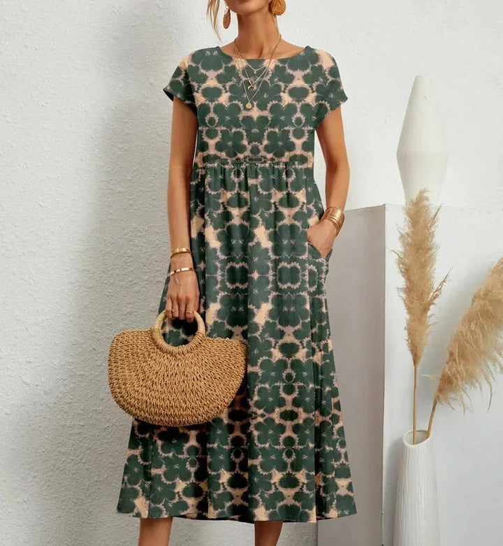 Vestito midi donna in cotone con stampa floreale