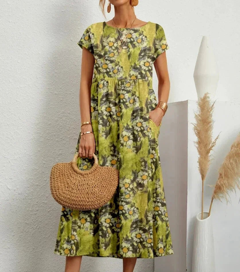 Vestito midi donna in cotone con stampa floreale
