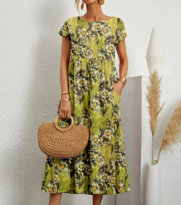 Vestito midi donna in cotone con stampa floreale