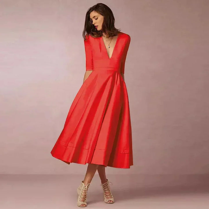 Robe Midi Évasée Élégante à Décolleté Plongeant pour Femme