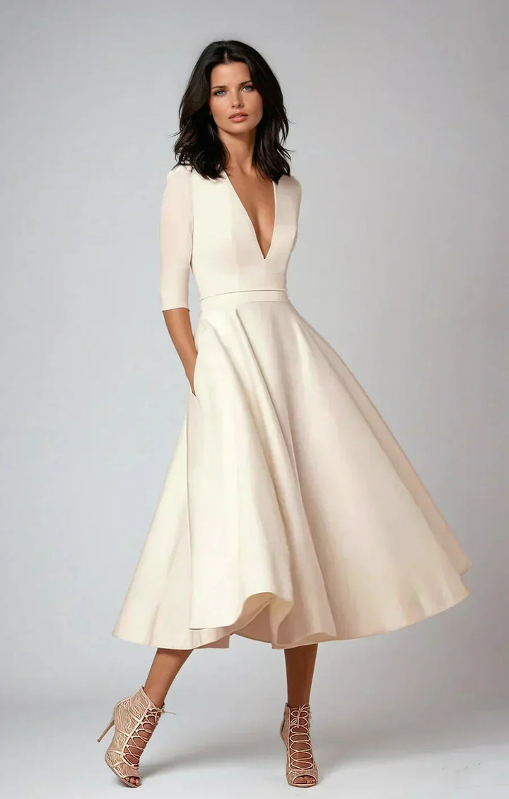 Robe Midi Évasée Élégante à Décolleté Plongeant pour Femme