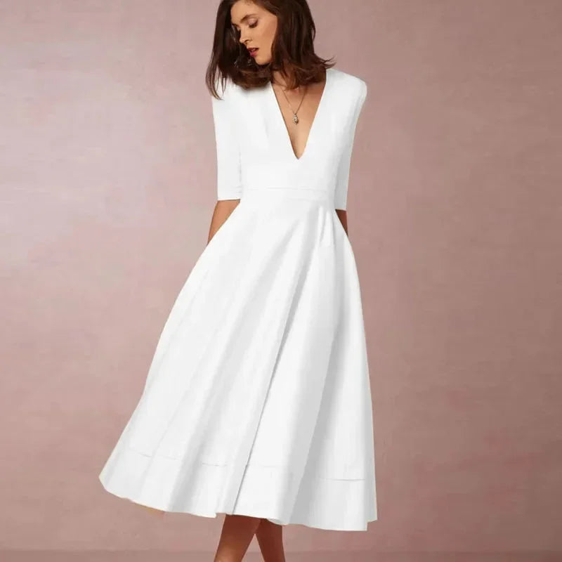 Robe Midi Évasée Élégante à Décolleté Plongeant pour Femme