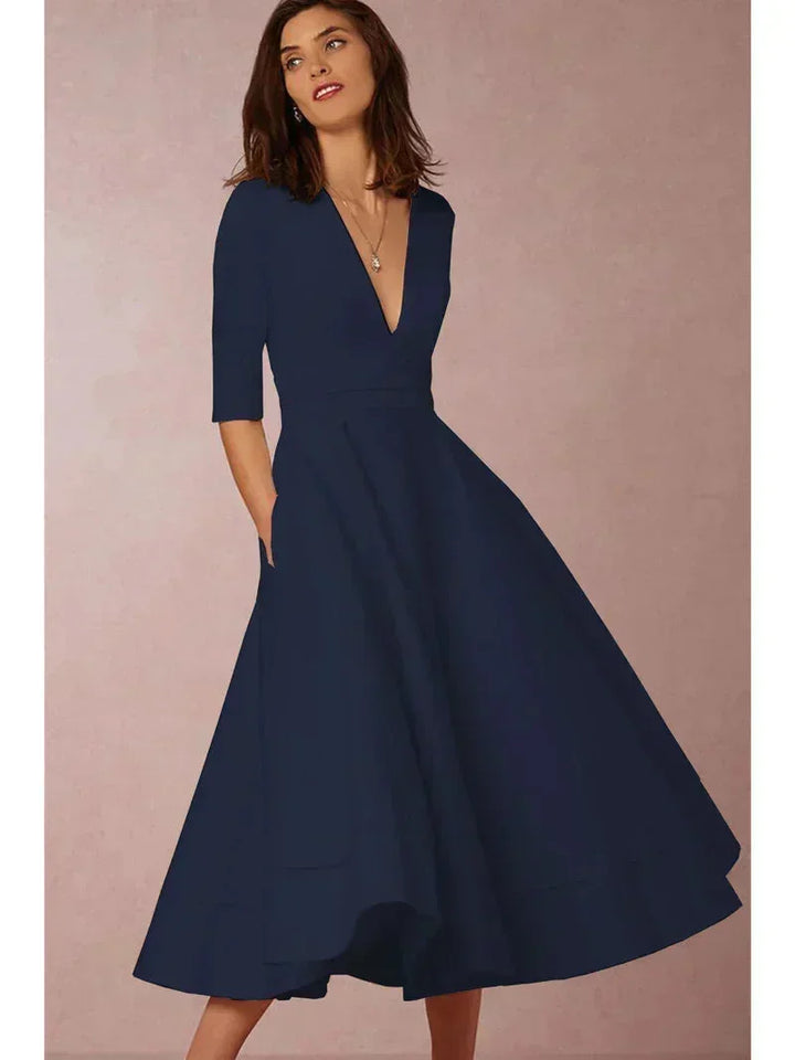 Robe Midi Évasée Élégante à Décolleté Plongeant pour Femme