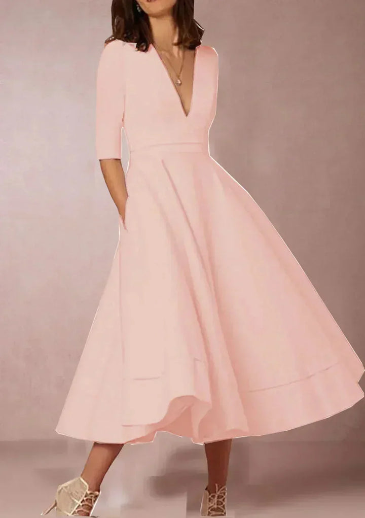 Robe Midi Évasée Élégante à Décolleté Plongeant pour Femme