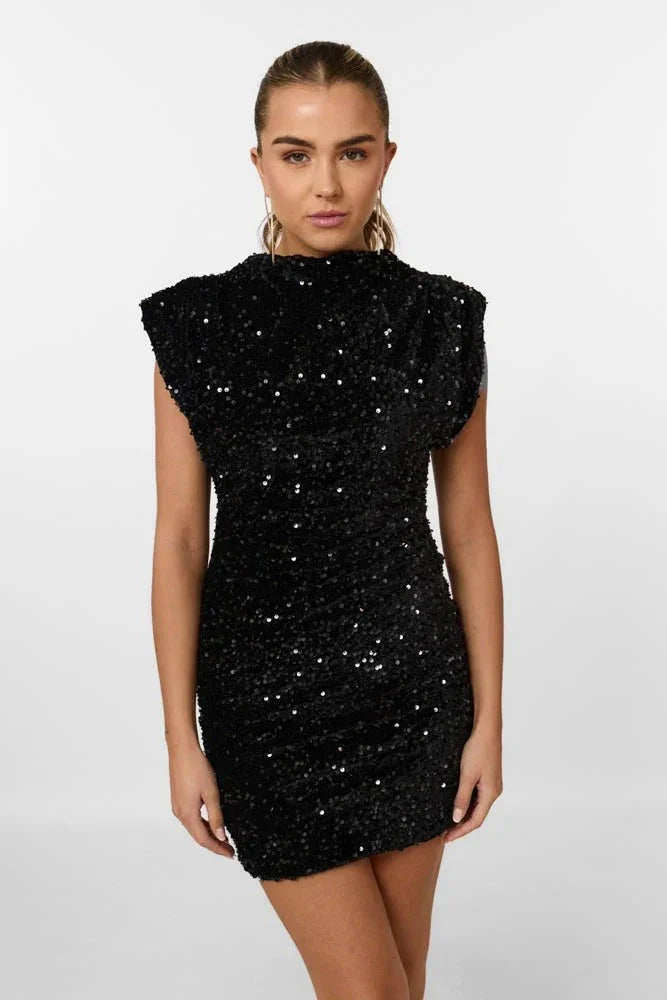 Robe mini à sequins épaulettes pour femme