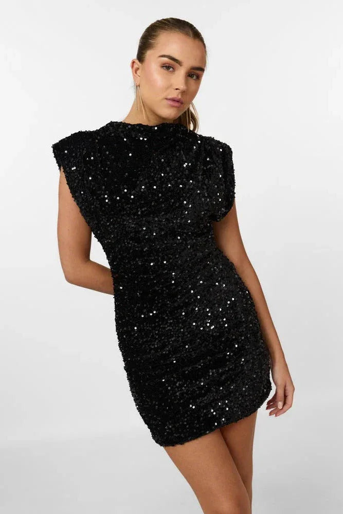 Robe mini à sequins épaulettes pour femme
