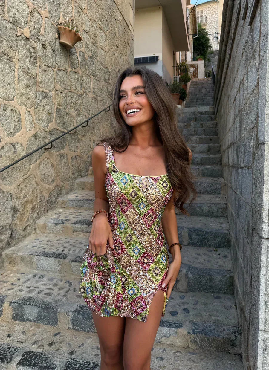 Vestito corto con paillettes da donna