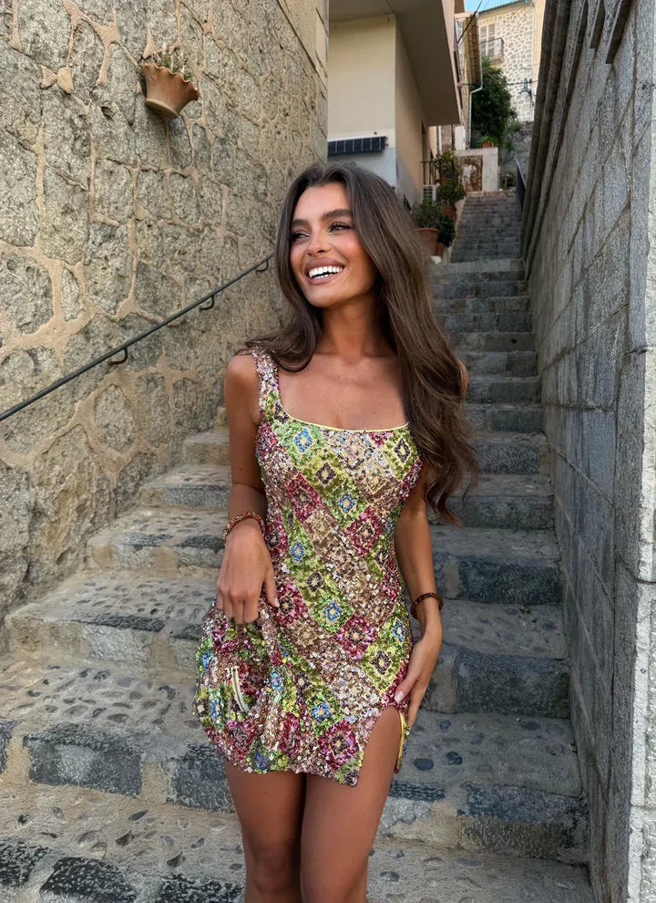 Vestito corto con paillettes da donna