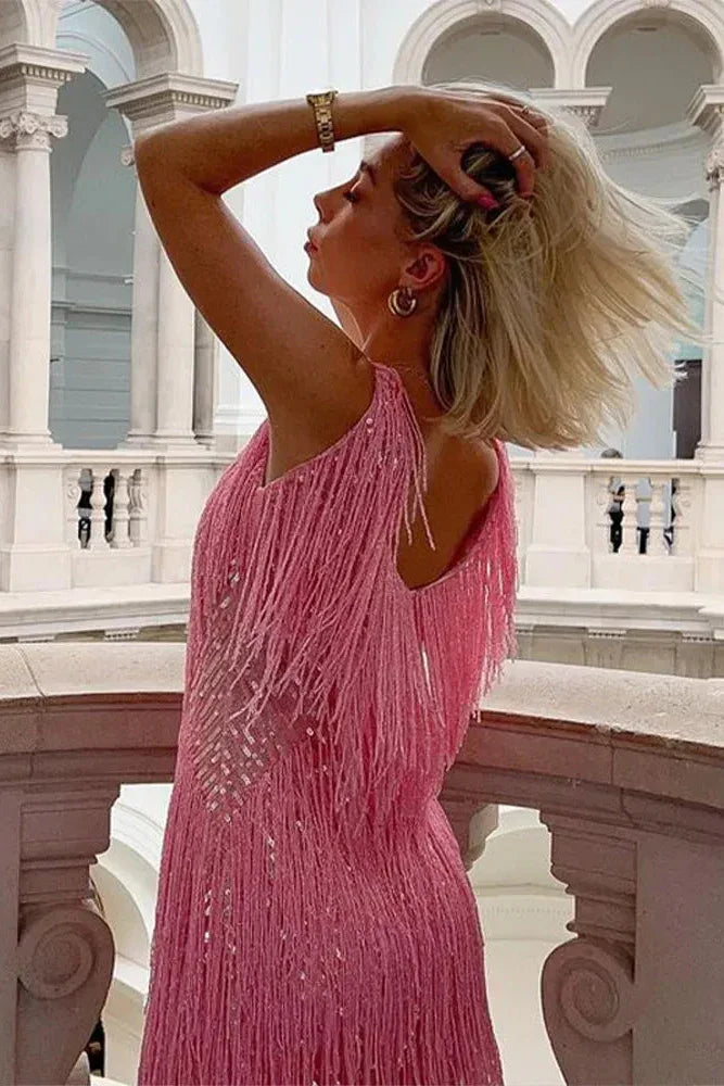 Short sequin fringe dress for women – Marlovale