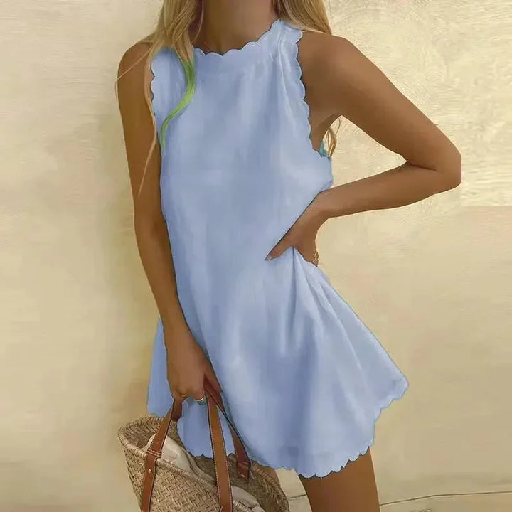 Robe Courte Femme Sans Manches avec Découpe Festonnée