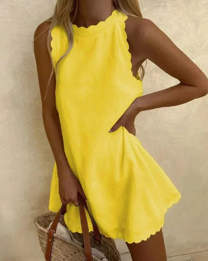 Robe Courte Femme Sans Manches avec Découpe Festonnée
