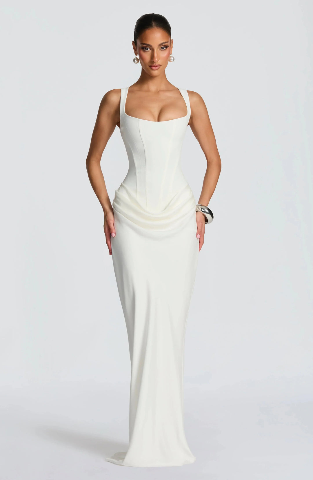 Robe Longue Moulante Femme Dos Nu en Jersey Stretch avec Bretelles Spaghetti