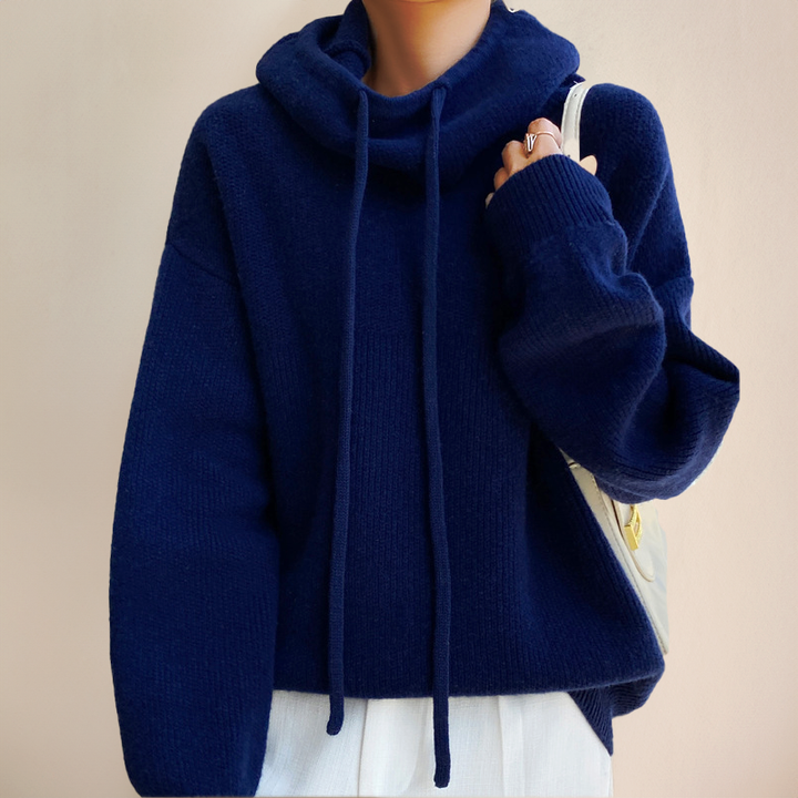 Jersey de mujer con capucha, de punto y cuello alto
