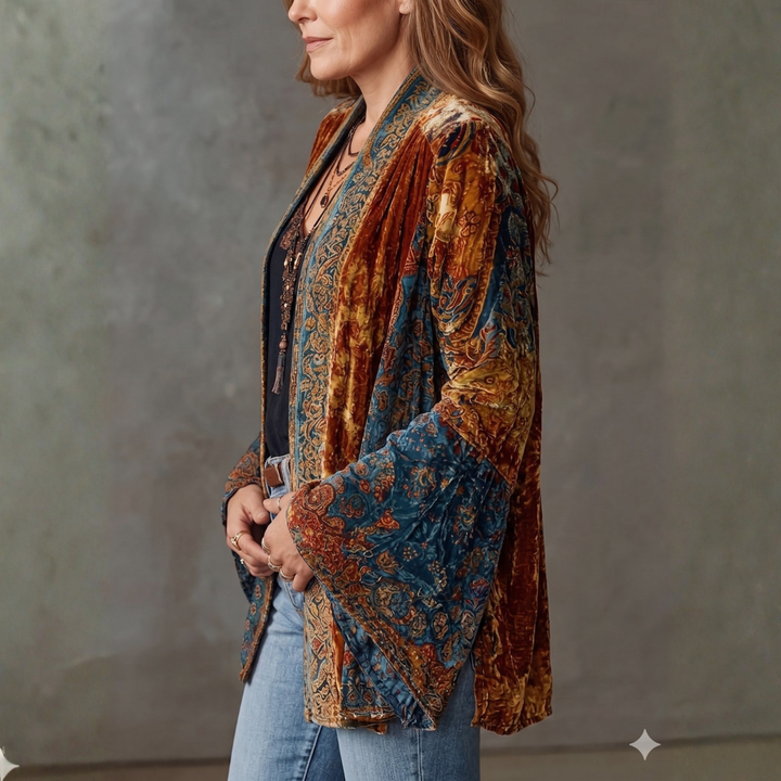 Cardigan da donna bohémien chic con stampa orientale